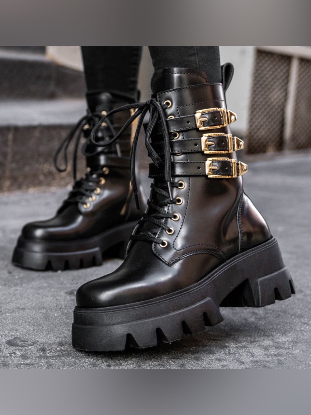 Thursday Boot Company Dynasty Black Chunky Combat Patent Leather Boots Size 9.5